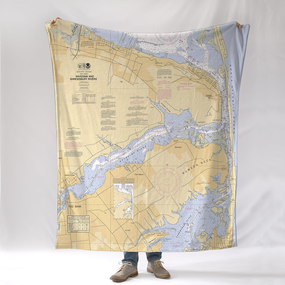 Navesink and Shrewsbury Rivers NJ Nautical Chart - Monmouth County Blanket - Maritime Tribes USABlanket