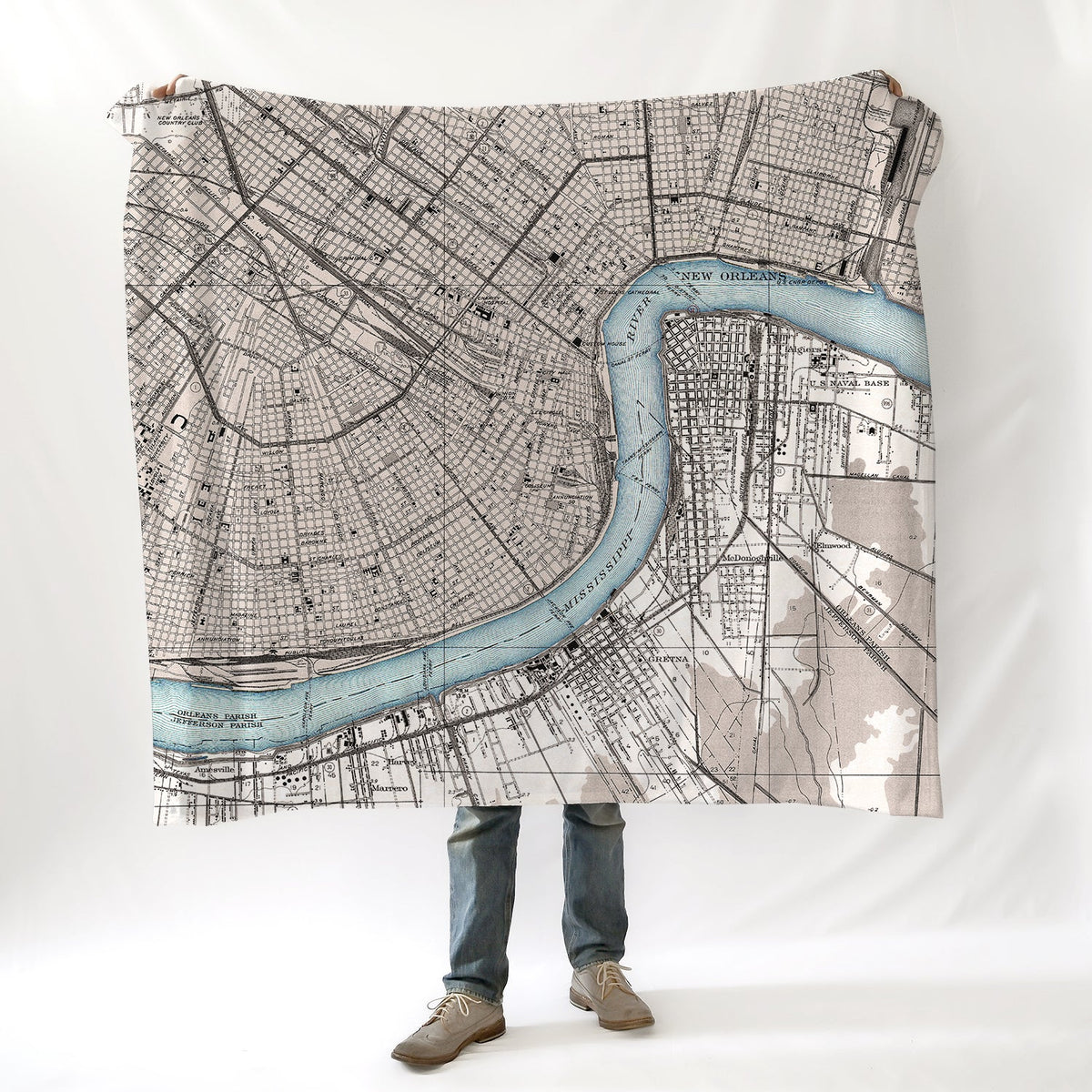 New Orleans River Antique Map, 2 Tone Blanket - Maritime Tribes USABlanket
