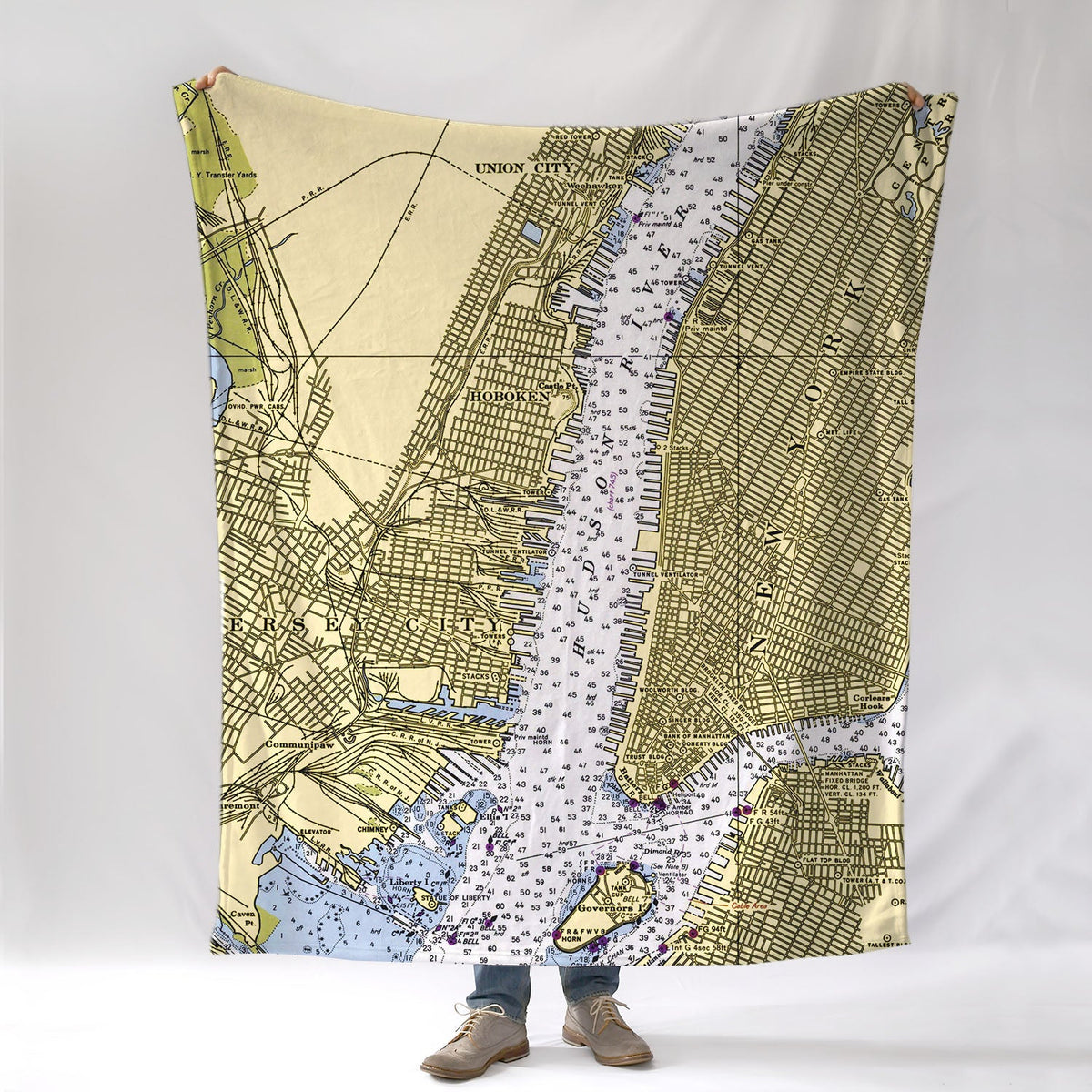 New York Harbor, NYC, Vintage Nautical Chart Blanket - Maritime Tribes USABlanket