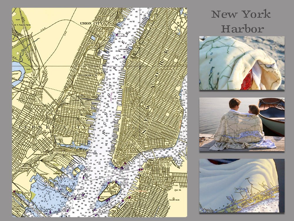 New York Harbor, NYC, Vintage Nautical Chart Blanket - Maritime Tribes USABlanket