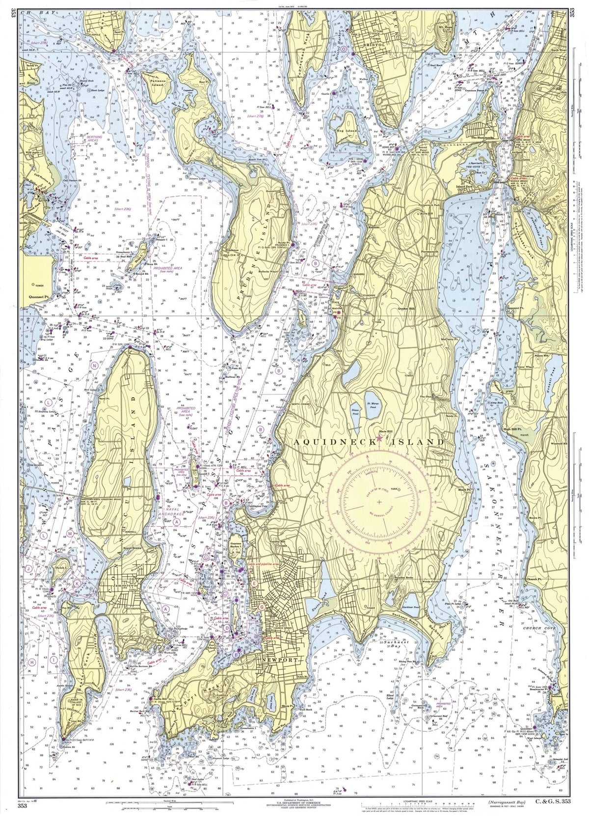 Newport, RI & Jamestown Vintage Nautical Chart Canvas Wall Scroll | Narragansett Bay Wall Art - Maritime Tribes USAScroll