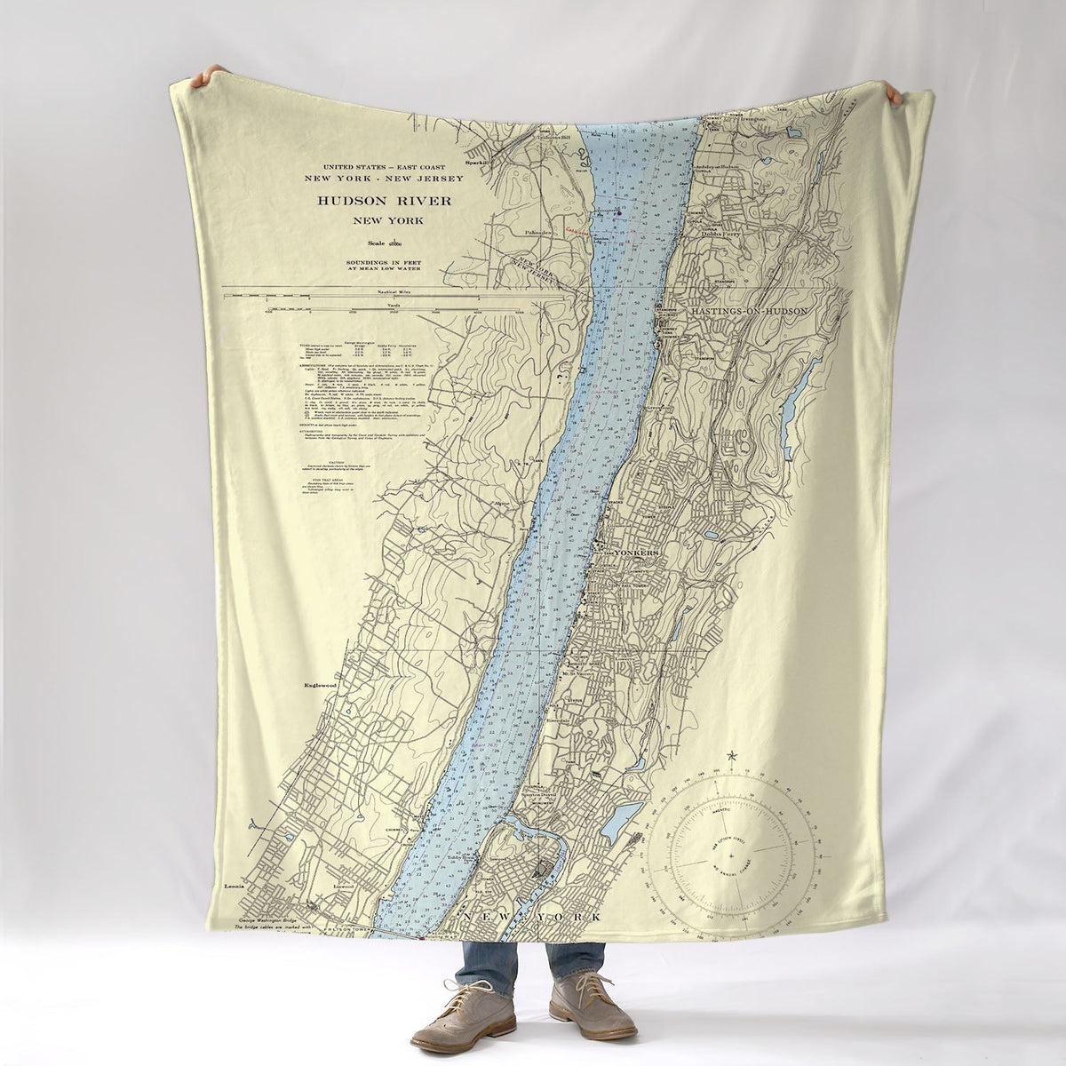 NYC to Hastings-on-Hudson, NYVintage Nautical Chart Blanket - Maritime Tribes USABlanket