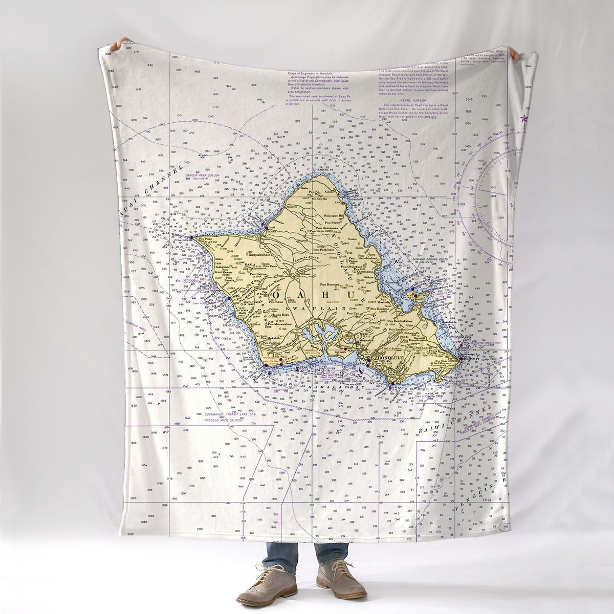 Oahu, HI Nautical Chart Blanket - Maritime Tribes USABlanket