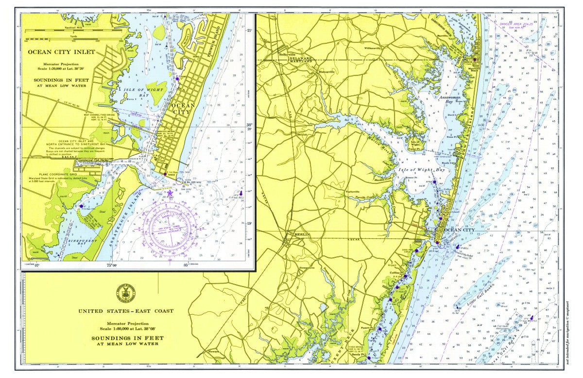Ocean City, Maryland Chart Placemat - Maritime Tribes USALaminated Placemat