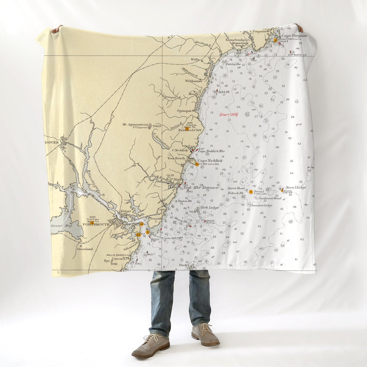 Ogunquit, ME Vintage Nautical Chart Blanket - Maritime Tribes USABlanket