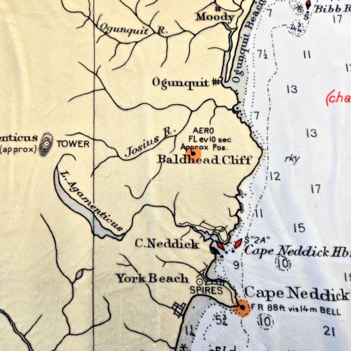 Ogunquit, ME Vintage Nautical Chart Blanket - Maritime Tribes USABlanket