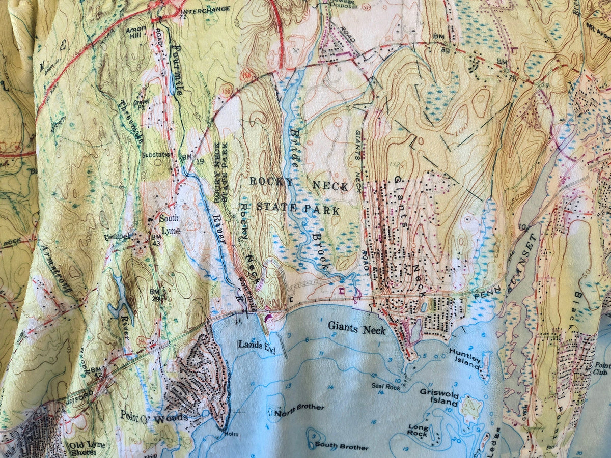 Old Lyme to Niantic Vintage Topo Map Blanket - Maritime Tribes USABlanket