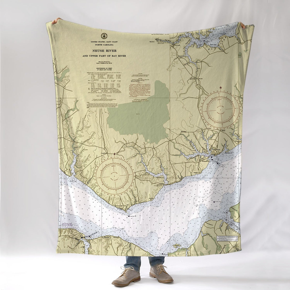 Oriental, NC, Neuse River Chart Blanket - Maritime Tribes USABlanket