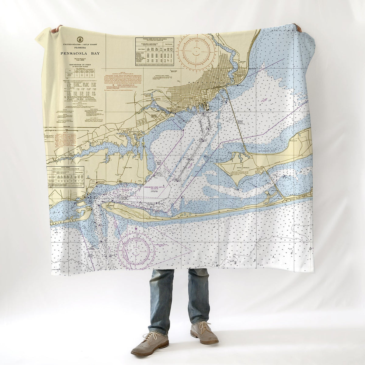 Pensacola (Gulf Breeze), Fl Nautical Chart Blanket - Maritime Tribes USABlanket
