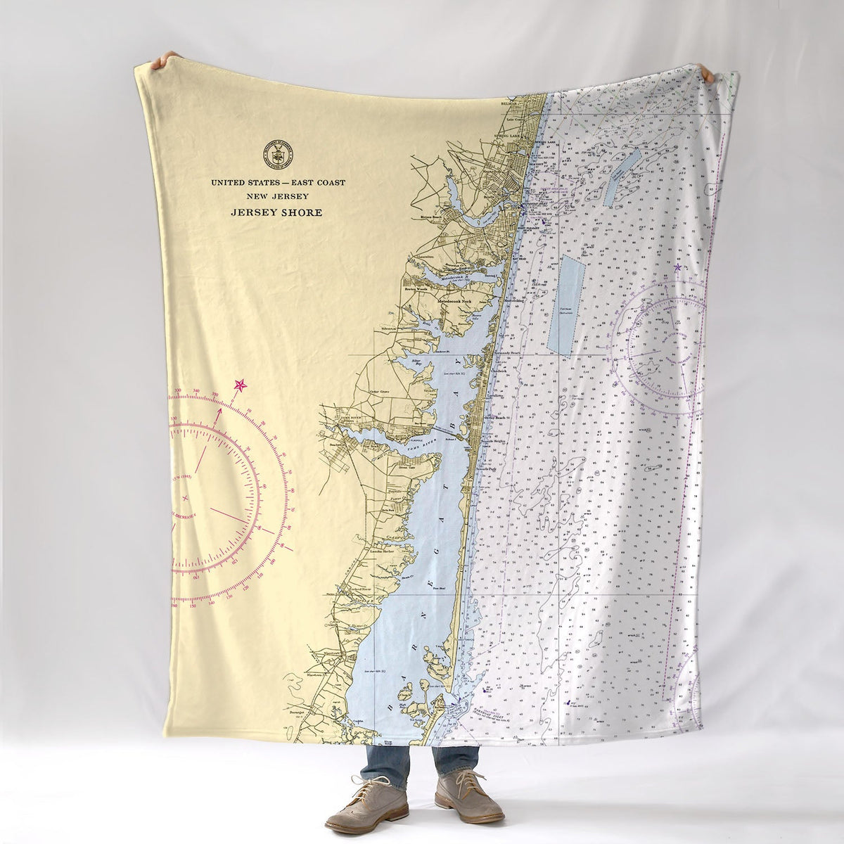 Point Pleasant Beach to Barnegat Bay NJ Nautical Chart Blanket - Maritime Tribes USABlanket