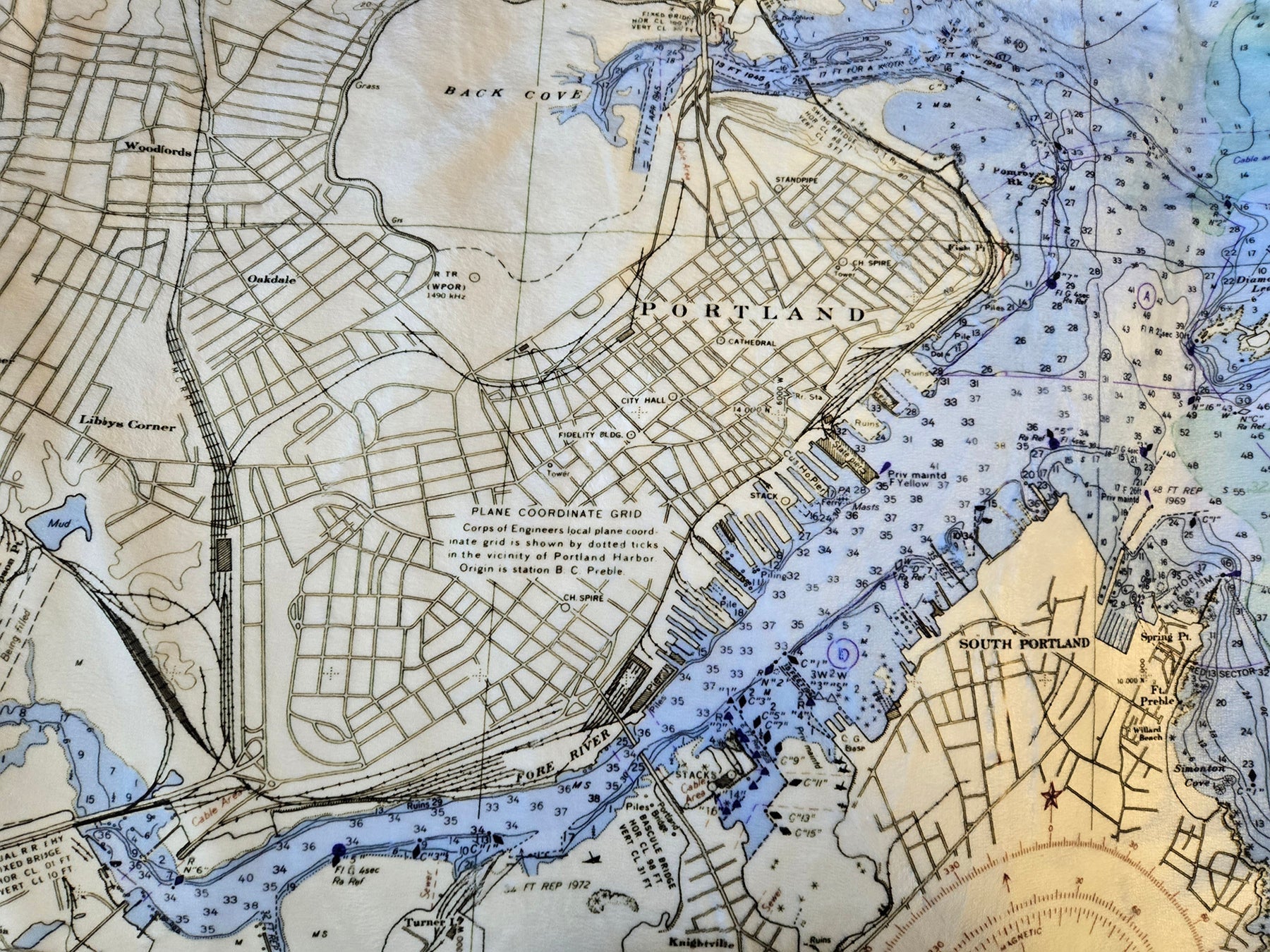 Portland ME Vintage Nautical Chart Blanket - Maritime Tribes USABlanket