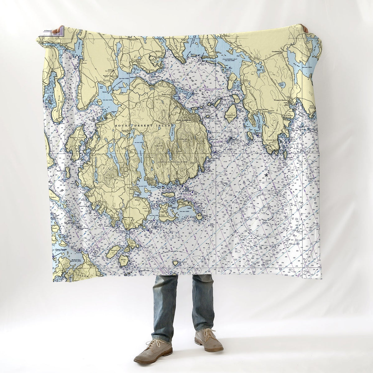 Prospect Harbor & Mt. Desert Island, ME Nautical Chart Blanket - Maritime Tribes USABlanket