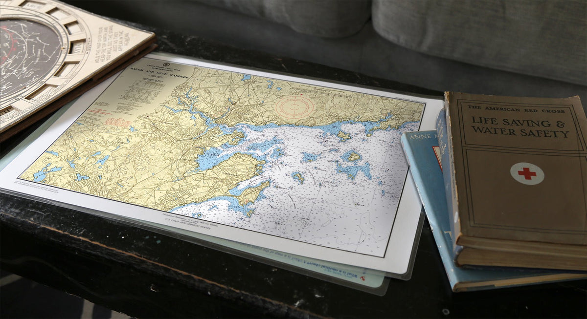 Salem & Marblehead Harbors Vintage Chart Placemat - Maritime Tribes USALaminated Placemat