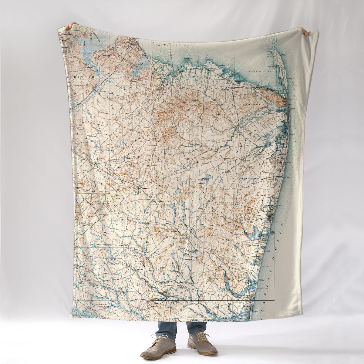 Sandy Hook to Manasquan Antique Style Map Blanket - Maritime Tribes USABlanket