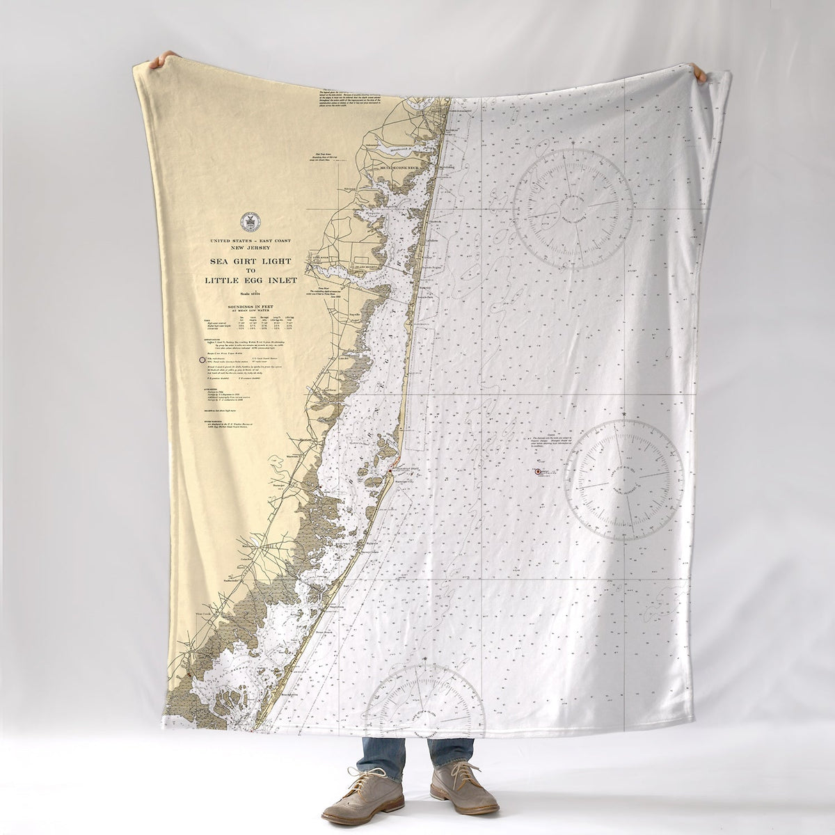Sea Girt Light to Little Egg Inlet, NJ - Muted Vintage Chart Blanket - Maritime Tribes USABlanket