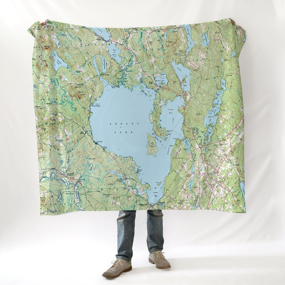 Sebago Lake, Maine, Vintage Topographical Map Blanket - Maritime Tribes USA