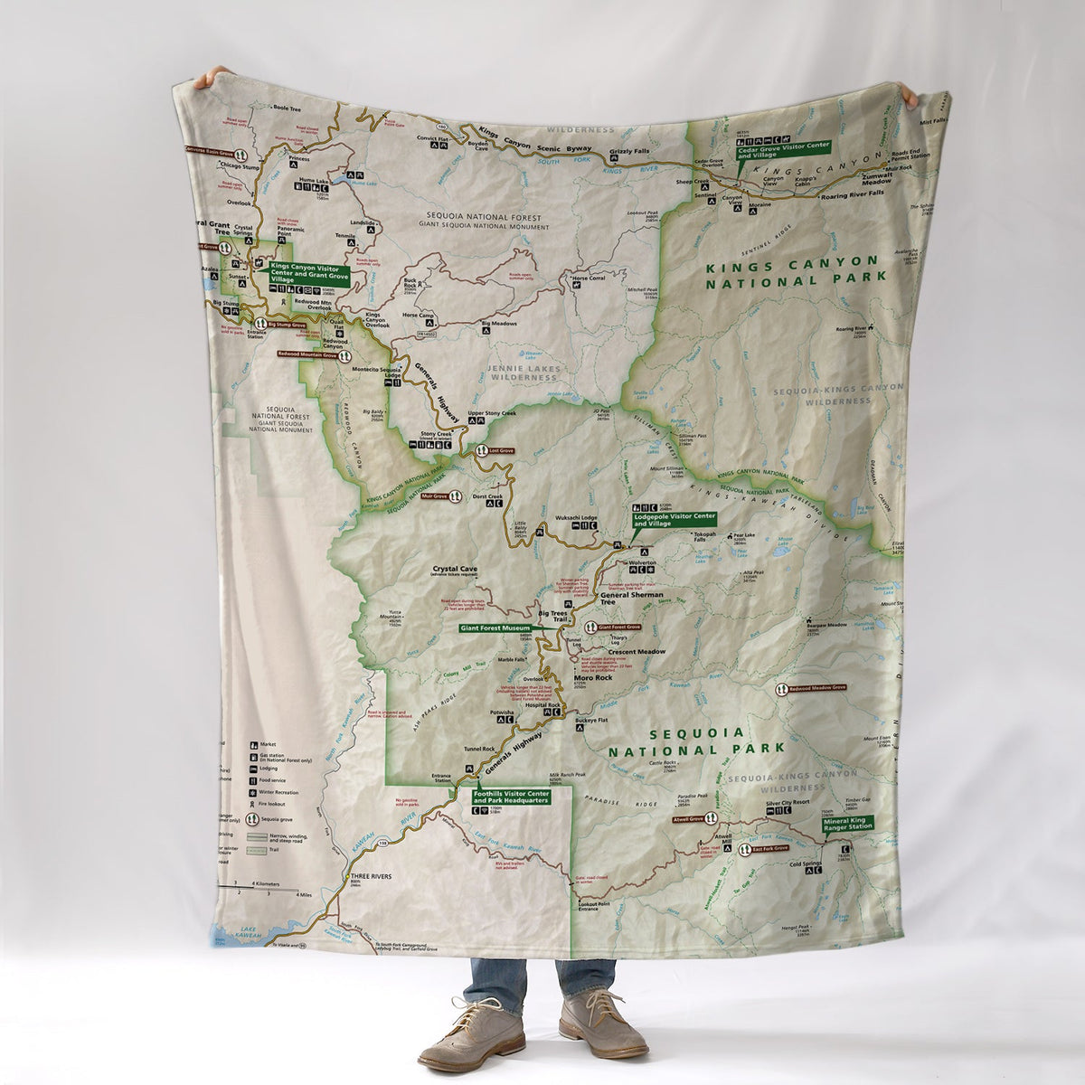 Sequoia National Park Map Blanket – Ultra-Soft Throw – Official Map National Park Gift - Maritime Tribes USA