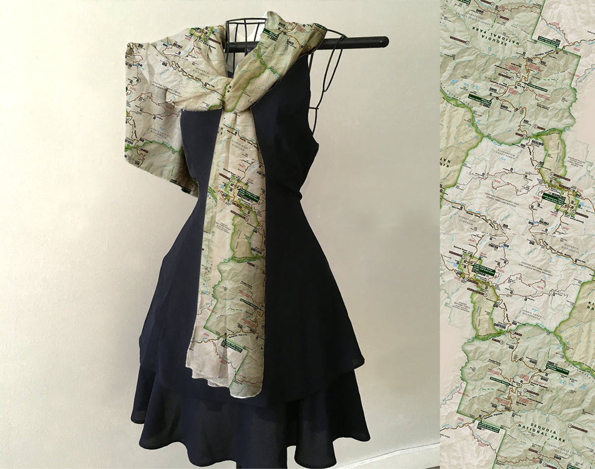 Sequoia National Park Map Scarf – 3-Season Lightweight Wrap – Official Park Map - Maritime Tribes USA