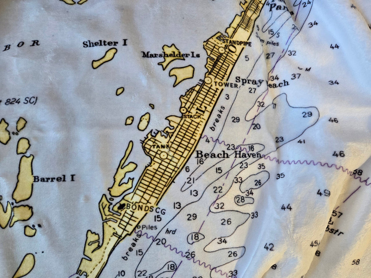 Ship Bottom (Barnegat Light to Beach Haven) Nautical Chart Blanket – New Jersey Shore Map Throw - Maritime Tribes USABlanket