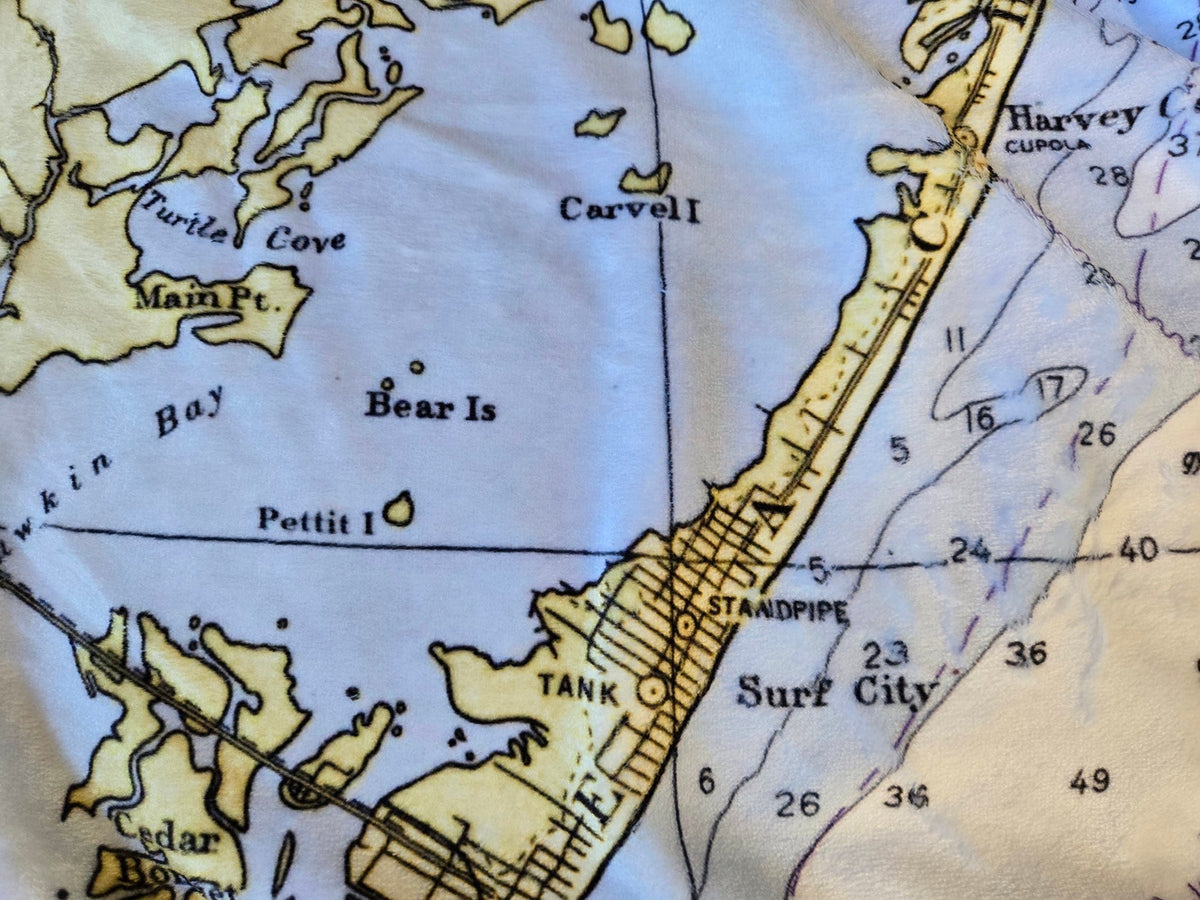 Ship Bottom (Barnegat Light to Beach Haven) Nautical Chart Blanket – New Jersey Shore Map Throw - Maritime Tribes USABlanket