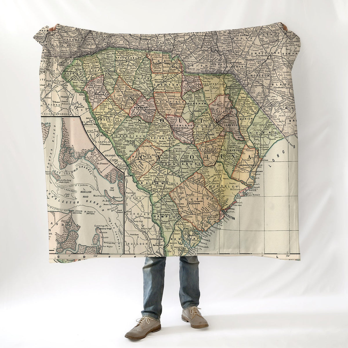 South Carolina State vintage State Map Blanket - Maritime Tribes USABlanket