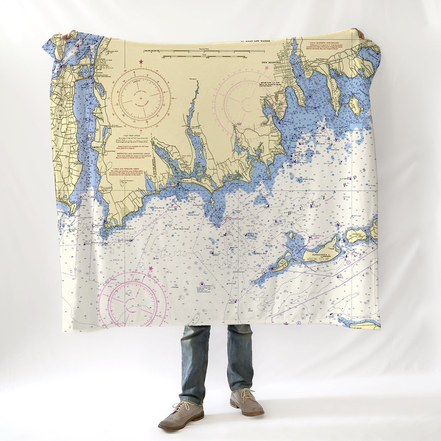 South Coast MA Vintage Nautical Chart Blanket - Maritime Tribes USABlanket
