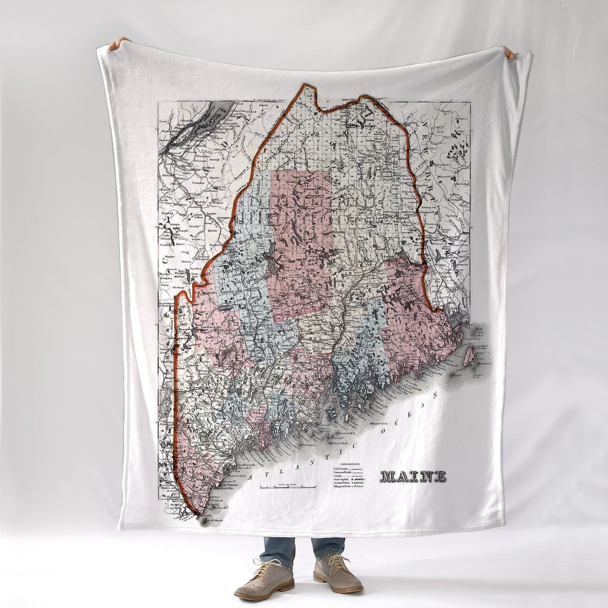 State of Maine,Vintage Map Blanket - Maritime Tribes USABlanket