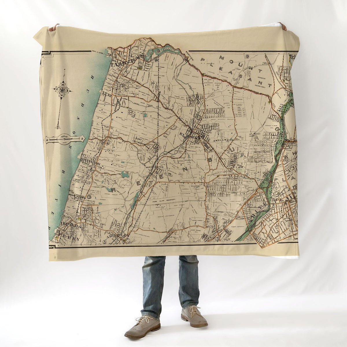 Sunnyside Park -Hudson River, NY, Antique 1891 Map Blanket - Maritime Tribes USABlanket