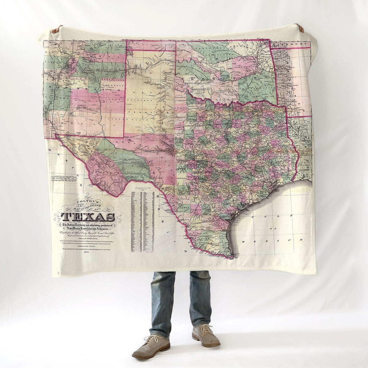 Texas State Vintage Map c. 1872 Blanket | Western Heritage Décor - Maritime Tribes USABlanket