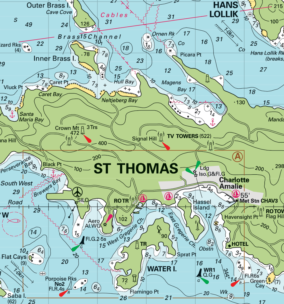 US Virgin Islands Laminated Placemat (St. Thomas & St. John, USVI Nautical Chart) - Maritime Tribes USA