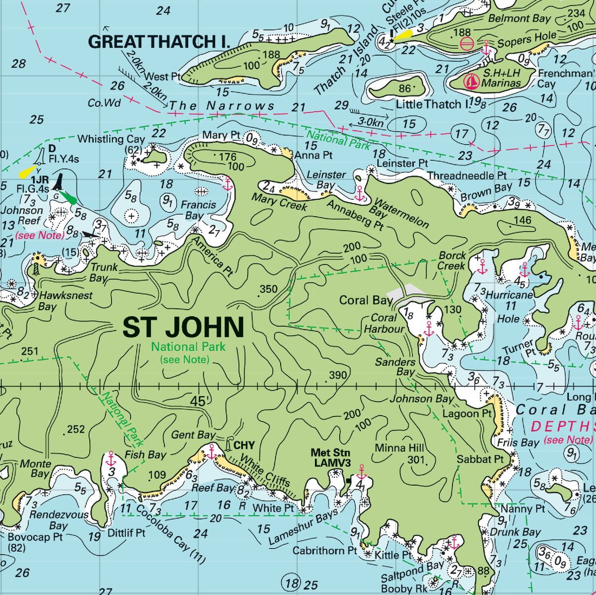 US Virgin Islands Laminated Placemat (St. Thomas & St. John, USVI Nautical Chart) - Maritime Tribes USA