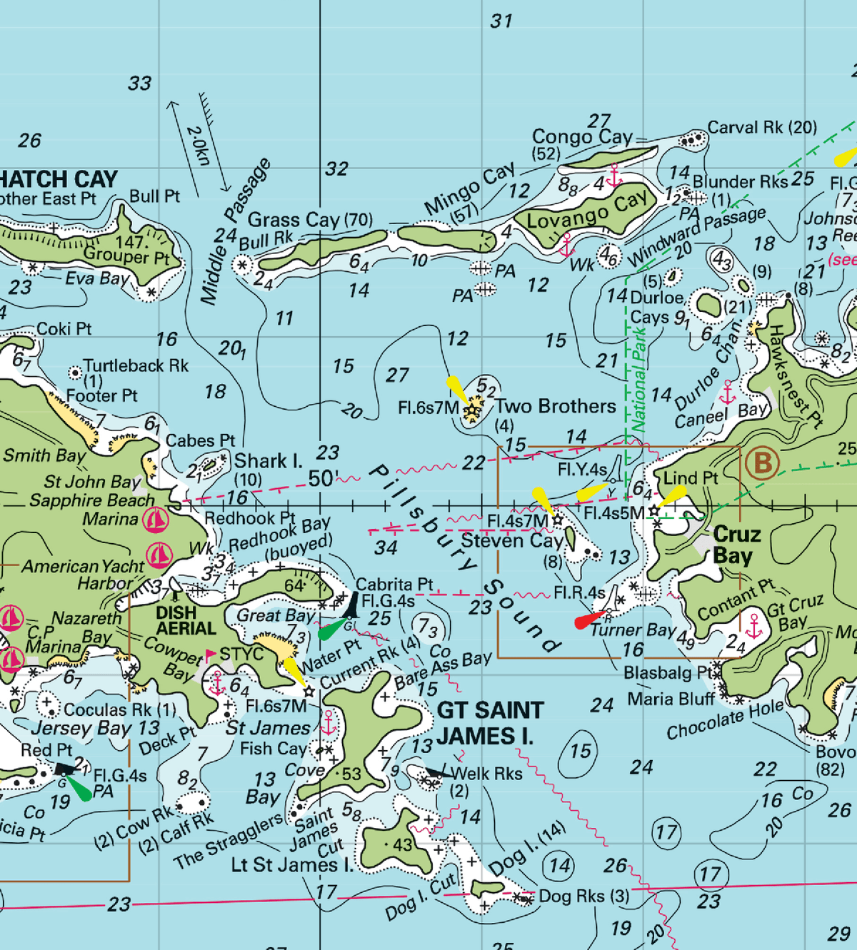 US Virgin Islands Laminated Placemat (St. Thomas & St. John, USVI Nautical Chart) - Maritime Tribes USA