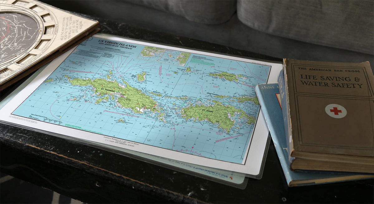 US Virgin Islands Laminated Placemat (St. Thomas & St. John, USVI Nautical Chart) - Maritime Tribes USA