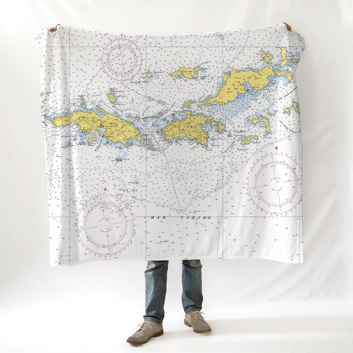 USVI - St. Thomas and St. John, Nautical Chart Blanket - Maritime Tribes USABlanket