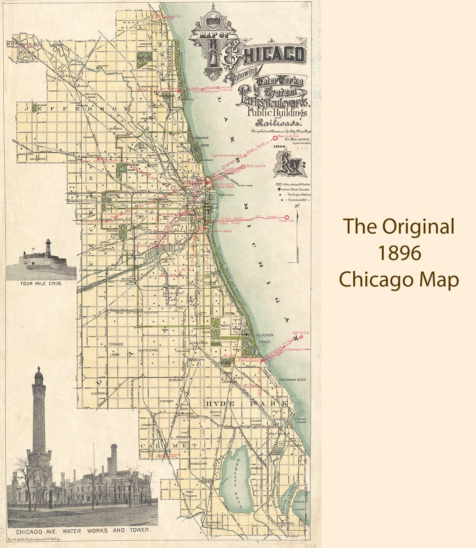Vintage Chicago Map Scarf – Chicago Illinois Map - Maritime Tribes USAScarf
