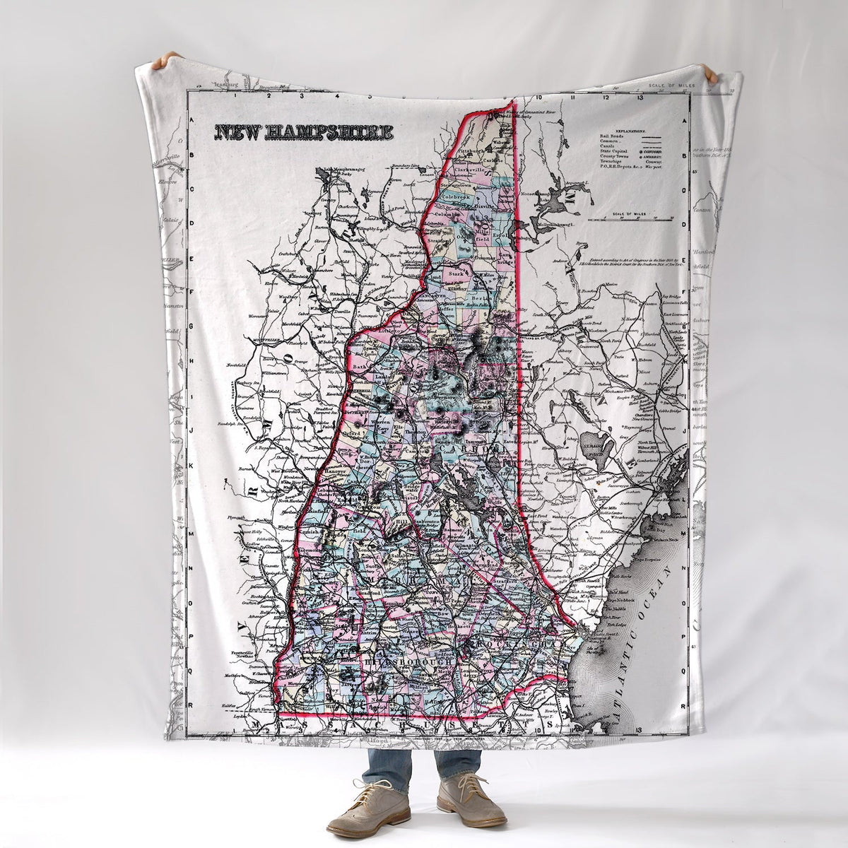 Vintage Map of the State of New Hampshire Blanket - Maritime Tribes USABlanket