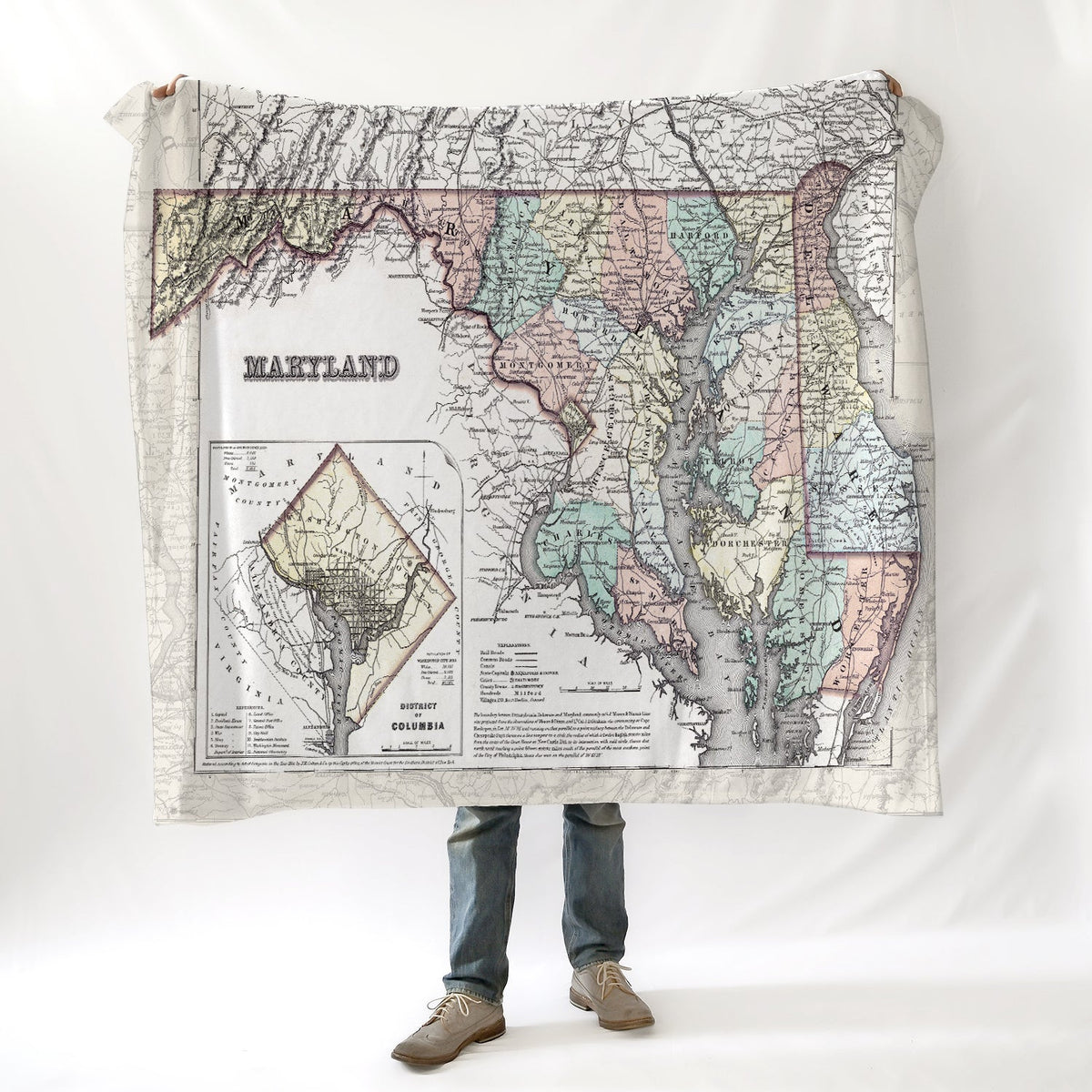 Vintage State of Maryland Map Blanket - Maritime Tribes USABlanket