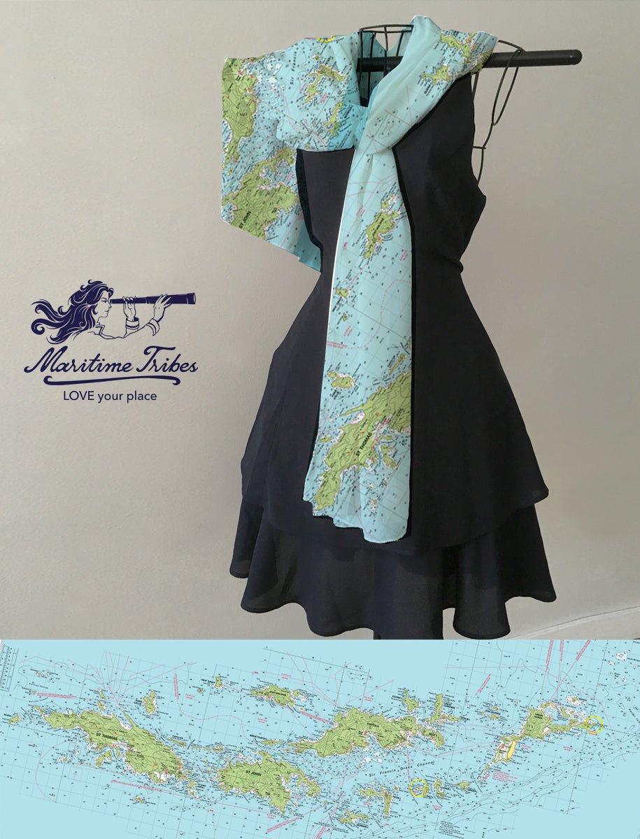 Virgin Islands Nautical Chart Lightweight Scarf - Maritime Tribes USA