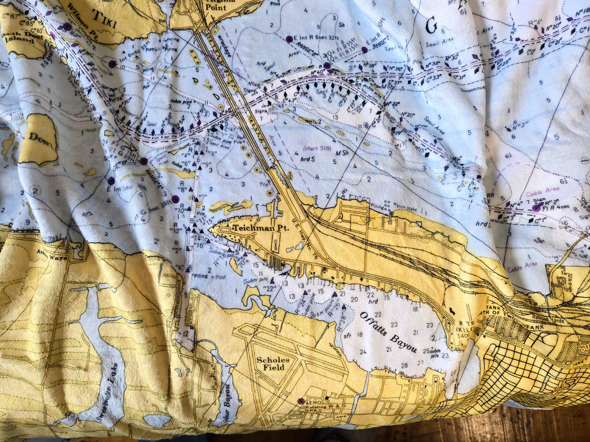 West Galveston Bay, TX Vintage Nautical Chart Blanket - Maritime Tribes USABlanket