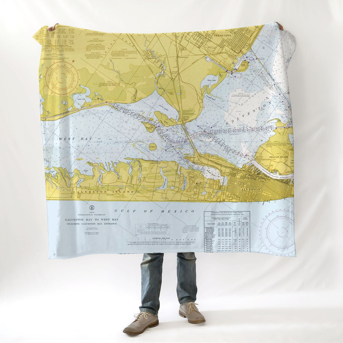 West Galveston Bay, TX Vintage Nautical Chart Blanket - Maritime Tribes USABlanket