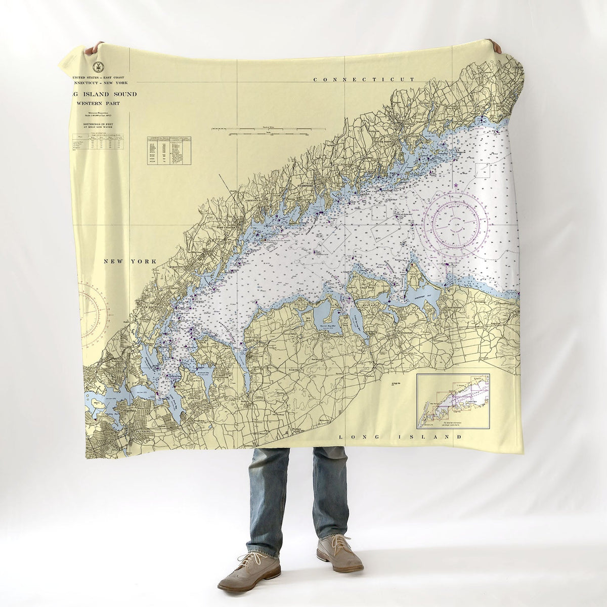 Western Long Island Sound, NY Vintage Chart Blanket - Maritime Tribes USABlanket