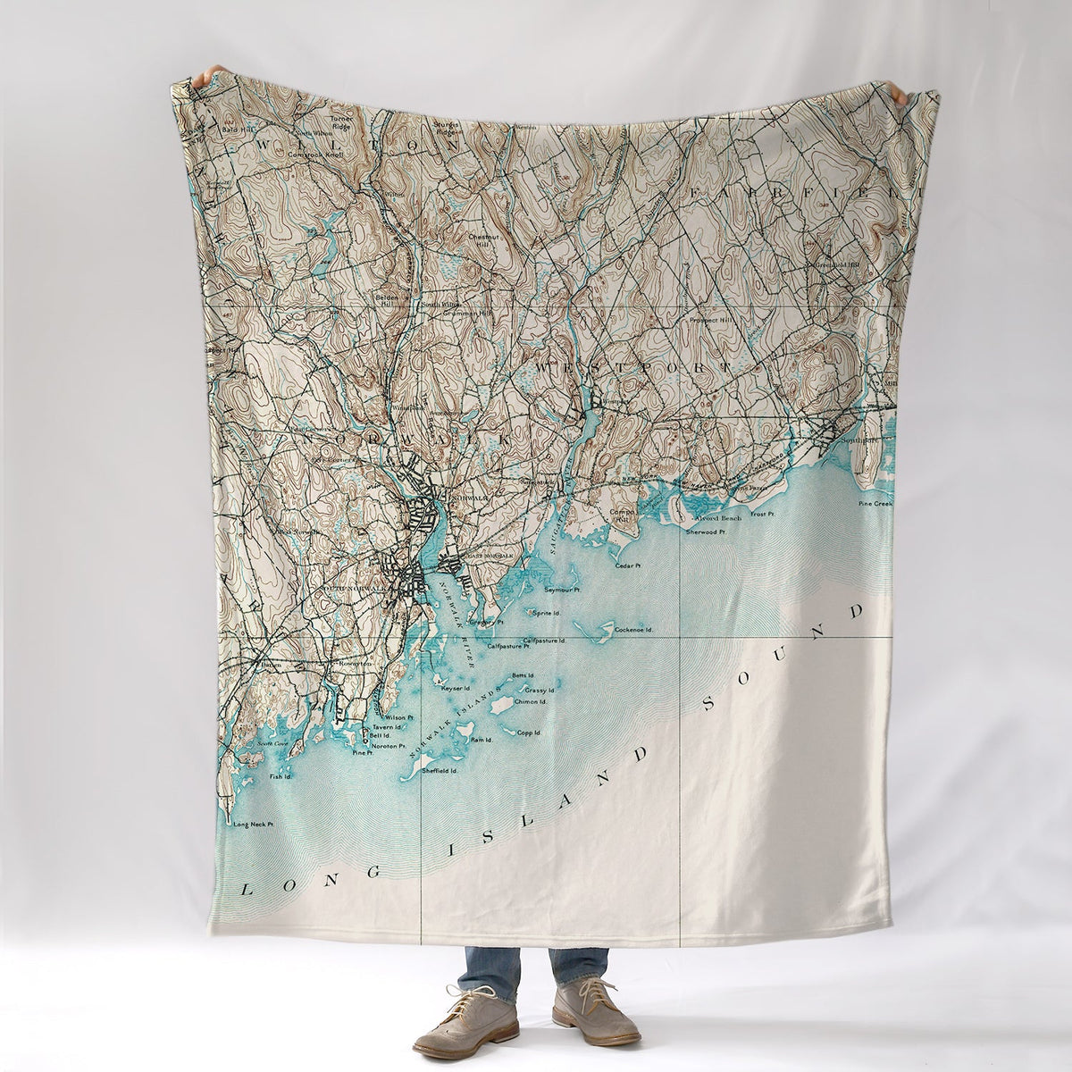 Westport CT Vintage Topo Map Blanket - Maritime Tribes USABlanket