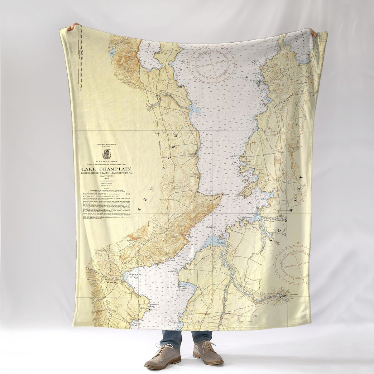 Westport, NY Lake Champlain Vintage Nautical Chart Blanket - Maritime Tribes USABlanket