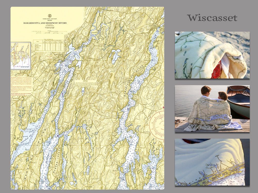 Wiscasset ME Vintage Nautical Chart Blanket - Maritime Tribes USABlanket