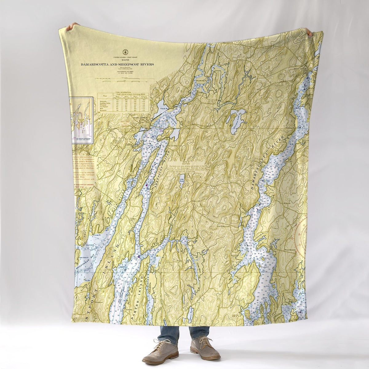 Wiscasset ME Vintage Nautical Chart Blanket - Maritime Tribes USABlanket