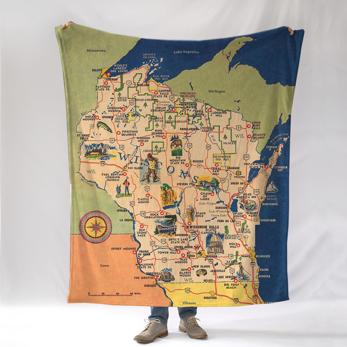 Wisconsin State Pictorial Map Blanket - Maritime Tribes USABlanket