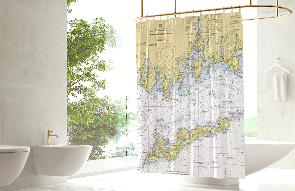 Fishers Island Sound (NY & CT) Nautical Chart Shower Curtain