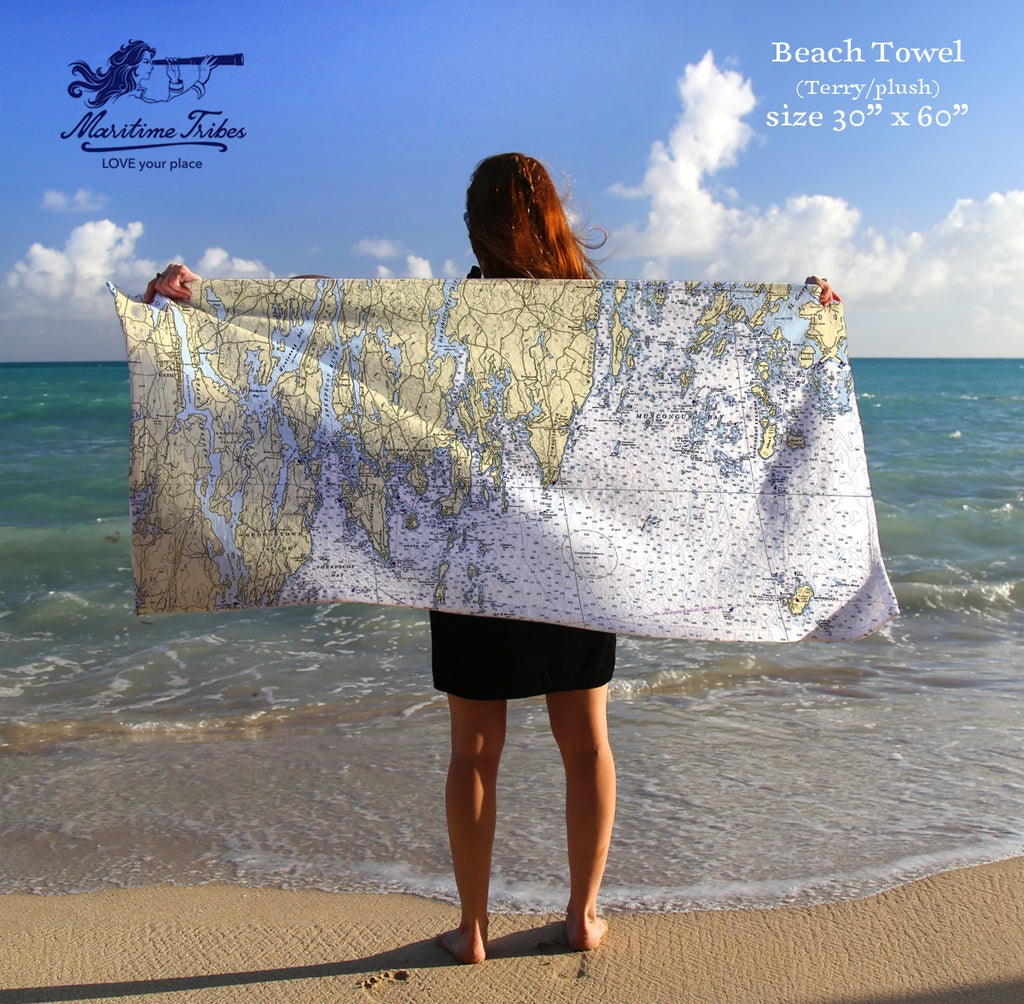 Round Pond, Muscongus Bay, ME Nautical Chart Quick Dry Towel