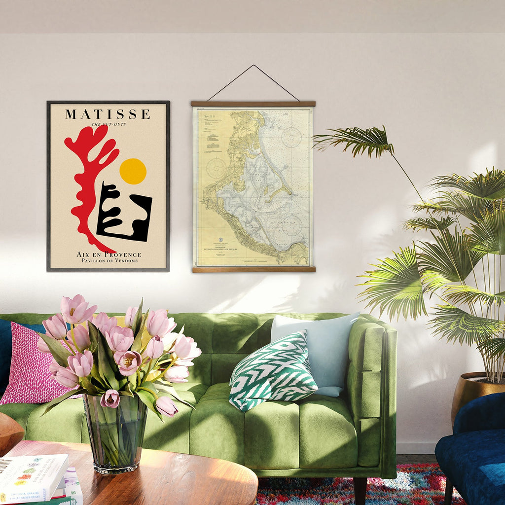 Plymouth MA 1935 Chart Muted Textured Scroll Scroll