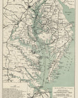 Chesapeake Bay, MD VA Transportation Lines Antique Map Scroll